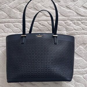Kate Spade Lynn Perri Lane Bubbles leather tote bag in navy blue